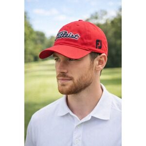Titleist FootJoy Red Golf Hat Adjustable Cap 100% Cotton Strapback FJ Sport Prep